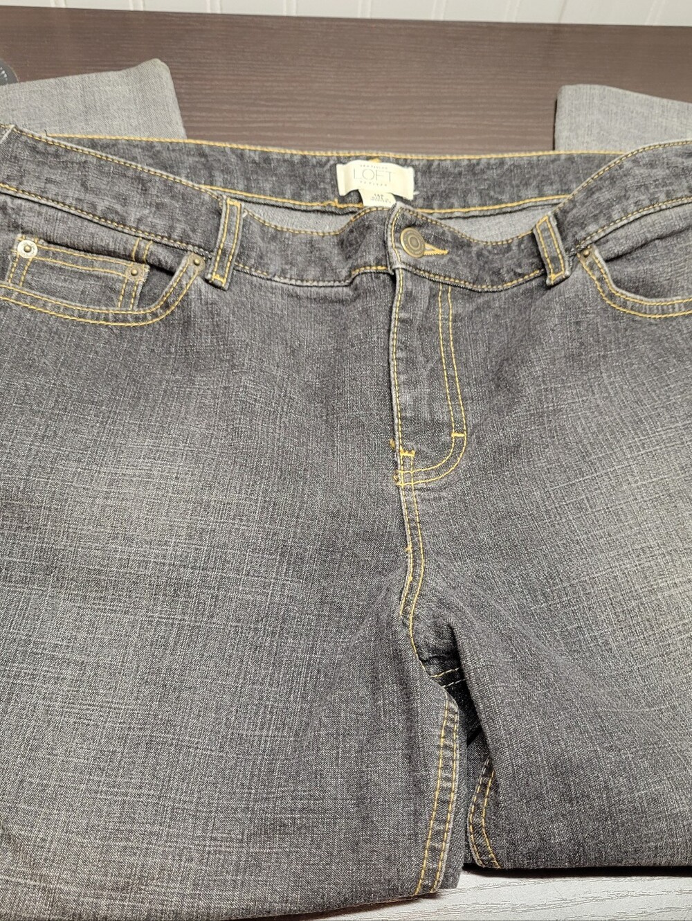 LOFT Ann Taylor Petites 14P Dark Indigo Blue Denim Cuffed Crop Capri Jeans